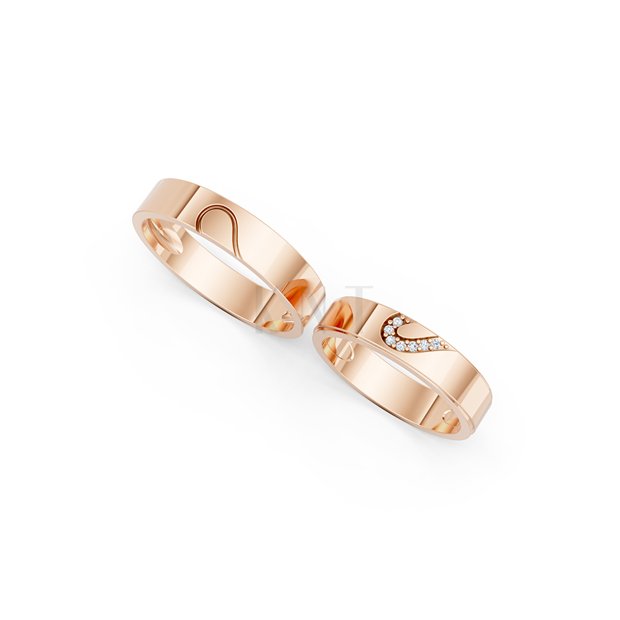 Nhẫn cưới E821 biểu tượng của sự đồng điệu và cam kết màu vàng hồng Rose Gold vàng đẹp, họa tiết hình học, độc đáo