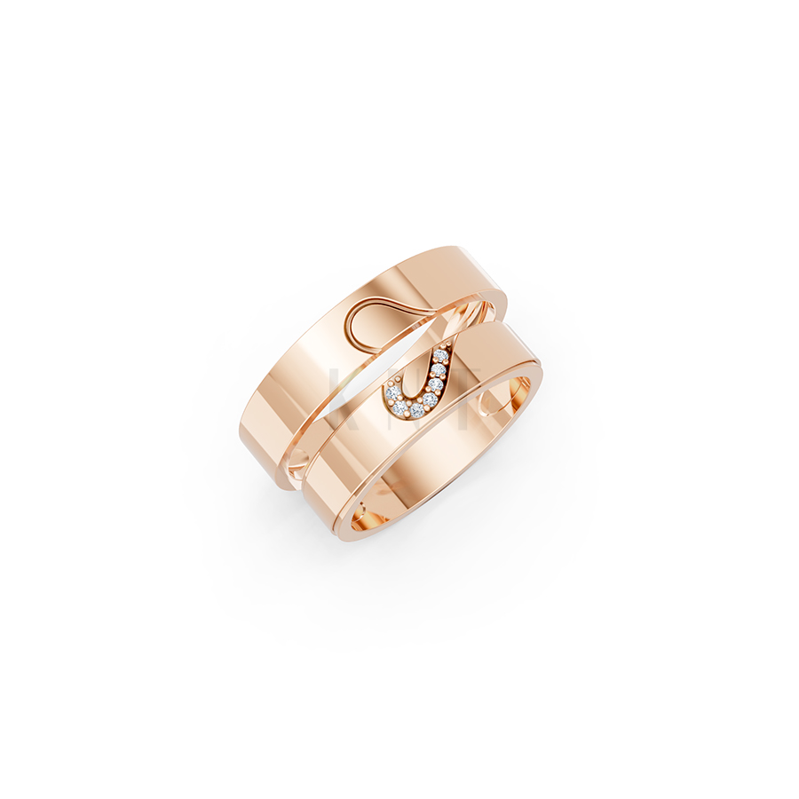 Nhẫn cưới E821 biểu tượng của sự đồng điệu và cam kết màu vàng hồng Rose Gold họa tiết ấn tượng, cá tính