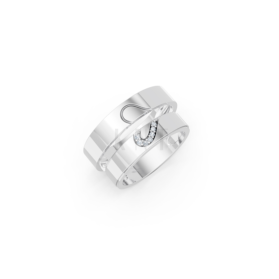 Nhẫn cưới E821 biểu tượng của sự đồng điệu và cam kết màu vàng trắng White Gold kiểu dáng hiện đại, nổi bật