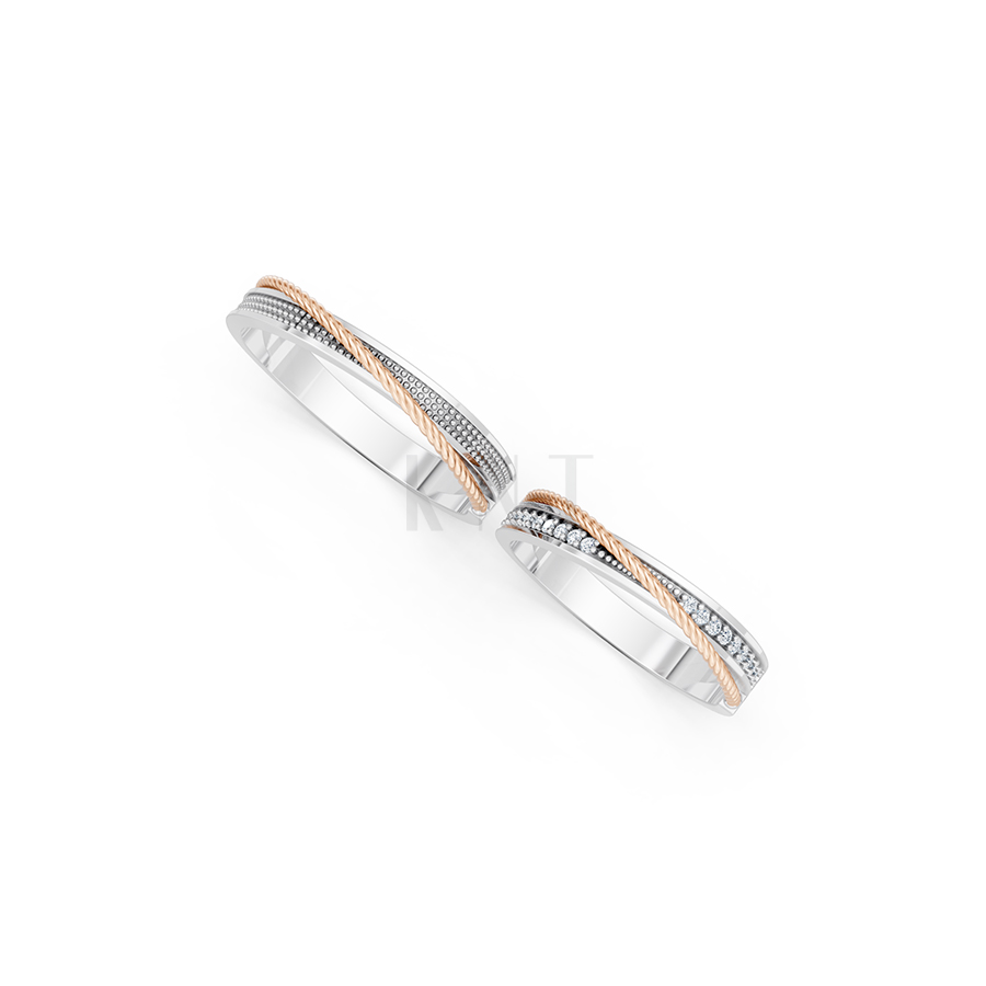 Nhẫn cưới E824 phong cách tinh tế, đá quý lấp lánh phối màu Dual Color cặp đôi, phong cách trẻ trung, nổi bật