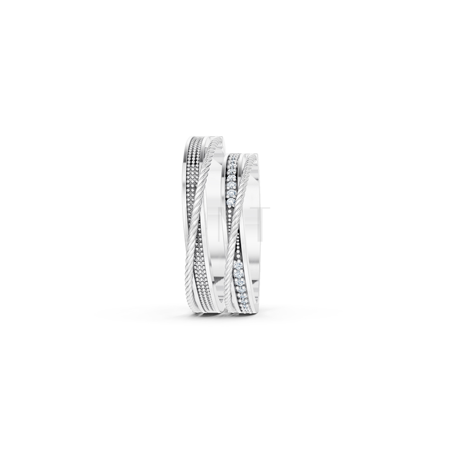 Nhẫn cưới E824 phong cách tinh tế, đá quý lấp lánh màu vàng trắng White Gold vàng sáng bóng, thiết kế trẻ trung