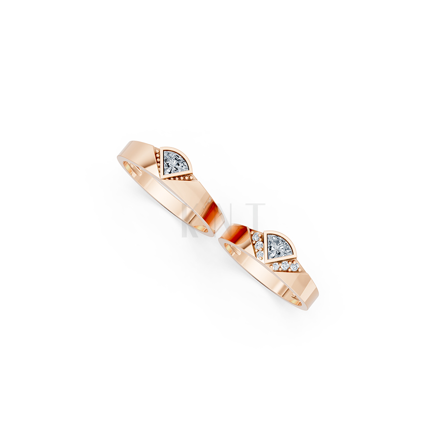 Nhẫn cưới E825 thiết kế hình kim cương dộc đáo, hiện đại màu vàng hồng Rose Gold vàng đẹp, họa tiết hình học, độc đáo