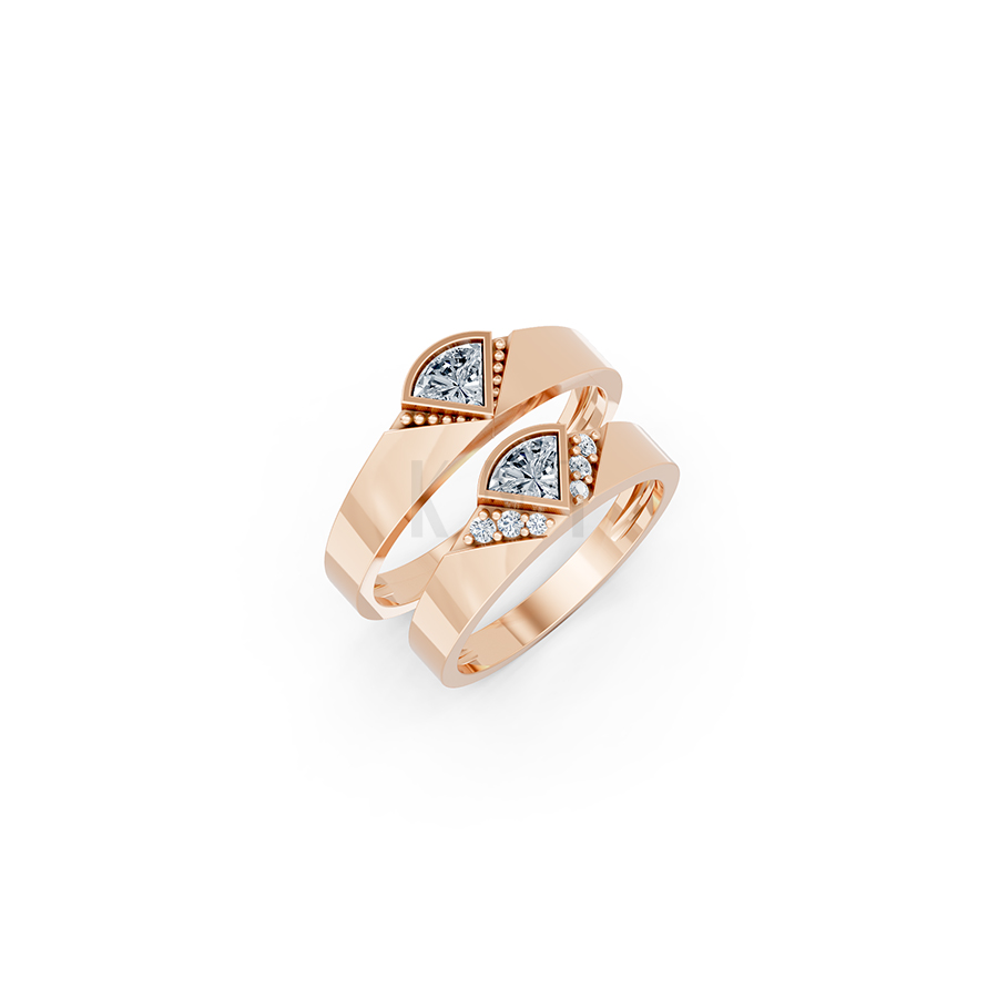 Nhẫn cưới E825 thiết kế hình kim cương dộc đáo, hiện đại màu vàng hồng Rose Gold họa tiết ấn tượng, cá tính