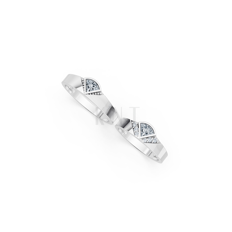 Nhẫn cưới E825 thiết kế hình kim cương dộc đáo, hiện đại màu vàng trắng White Gold kiểu dáng cá tính, hiện đại