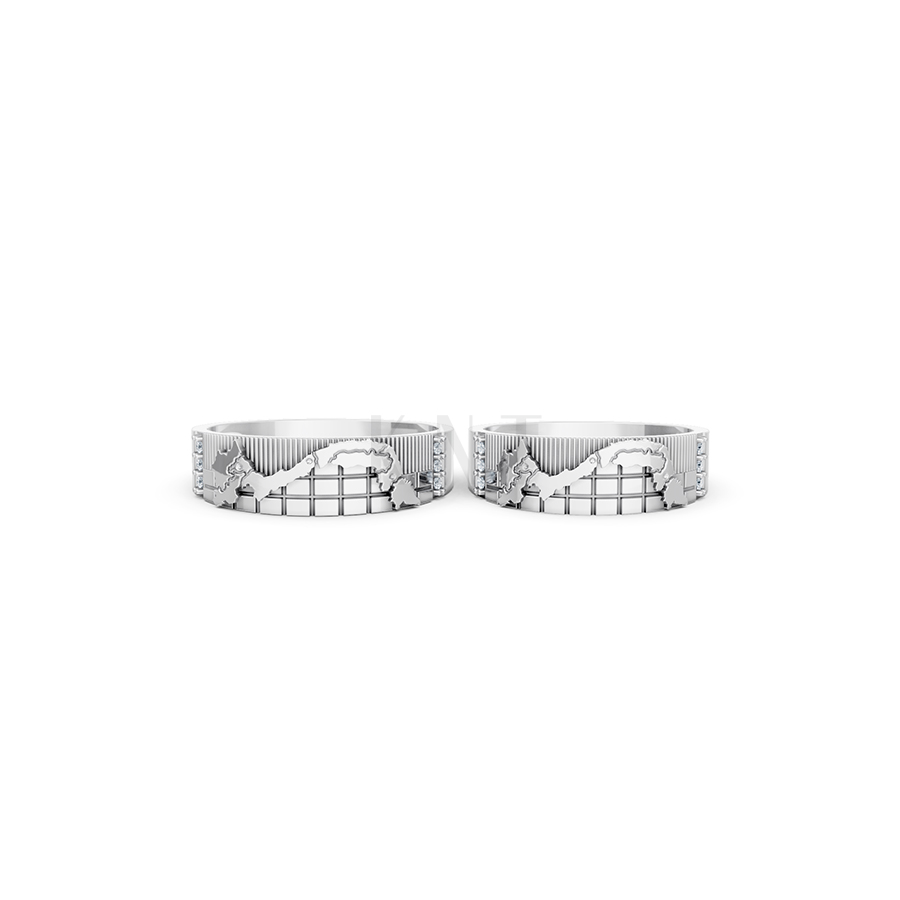 Nhẫn cưới E828 họa tiết hình chữ S chế tác tinh xảo màu vàng trắng White Gold vàng sáng bóng, thiết kế trẻ trung