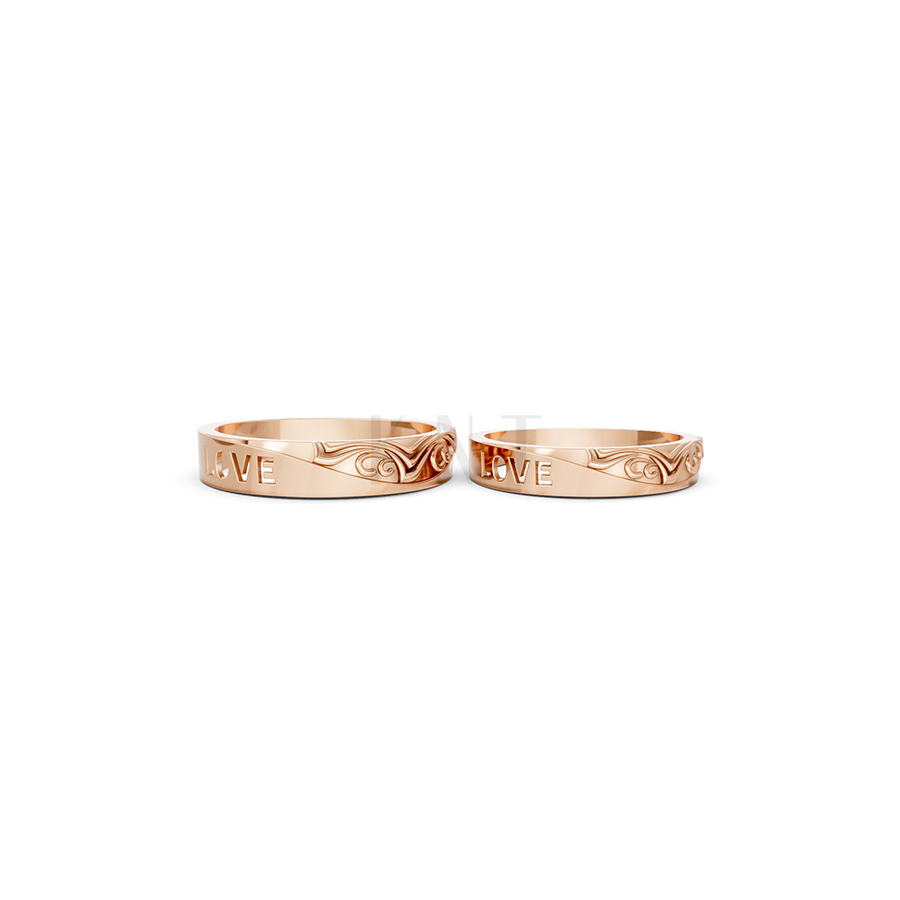 Nhẫn cưới E830 phong cách hiện đại, khắc chữ LOVE tinh tế màu vàng hồng Rose Gold thiết kế đối xứng, phong cách, ấn tượng