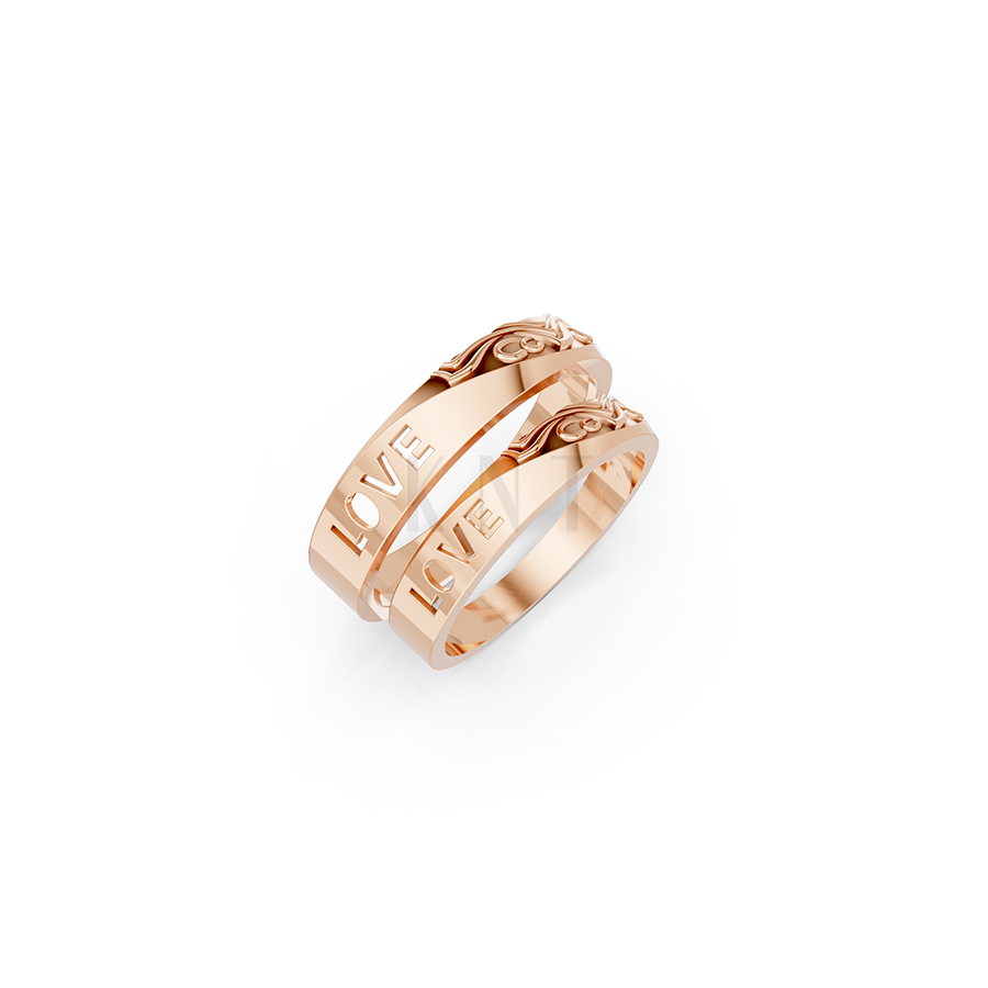 Nhẫn cưới E830 phong cách hiện đại, khắc chữ LOVE tinh tế màu vàng hồng Rose Gold họa tiết ấn tượng, cá tính