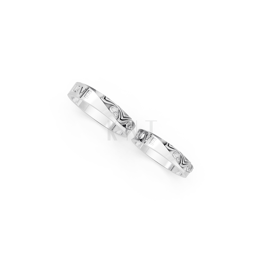 Nhẫn cưới E830 phong cách hiện đại, khắc chữ LOVE tinh tế màu vàng trắng White Gold kiểu dáng cá tính, hiện đại