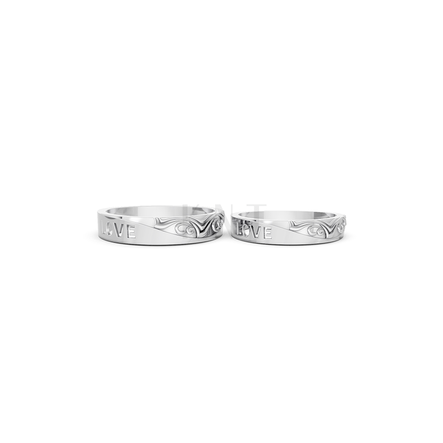 Nhẫn cưới E830 phong cách hiện đại, khắc chữ LOVE tinh tế màu vàng trắng White Gold vàng sáng bóng, thiết kế trẻ trung