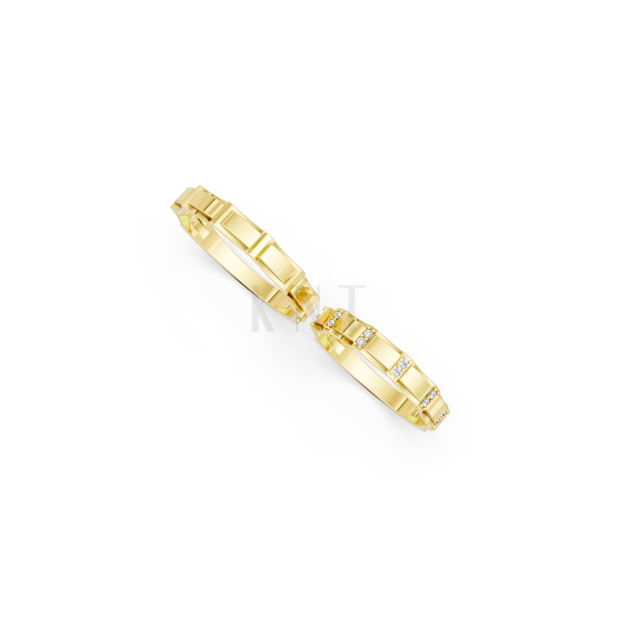 Nhẫn cưới E831 phong cách hiện đại, đính đá đan xen màu Vàng Gold vàng 10K/14K/18K/607 cao cấp, thanh lịch