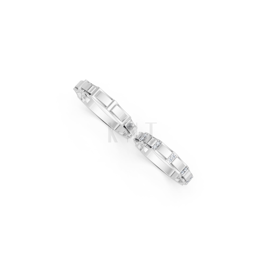 Nhẫn cưới E831 phong cách hiện đại, đính đá đan xen màu vàng trắng White Gold kiểu dáng cá tính, hiện đại