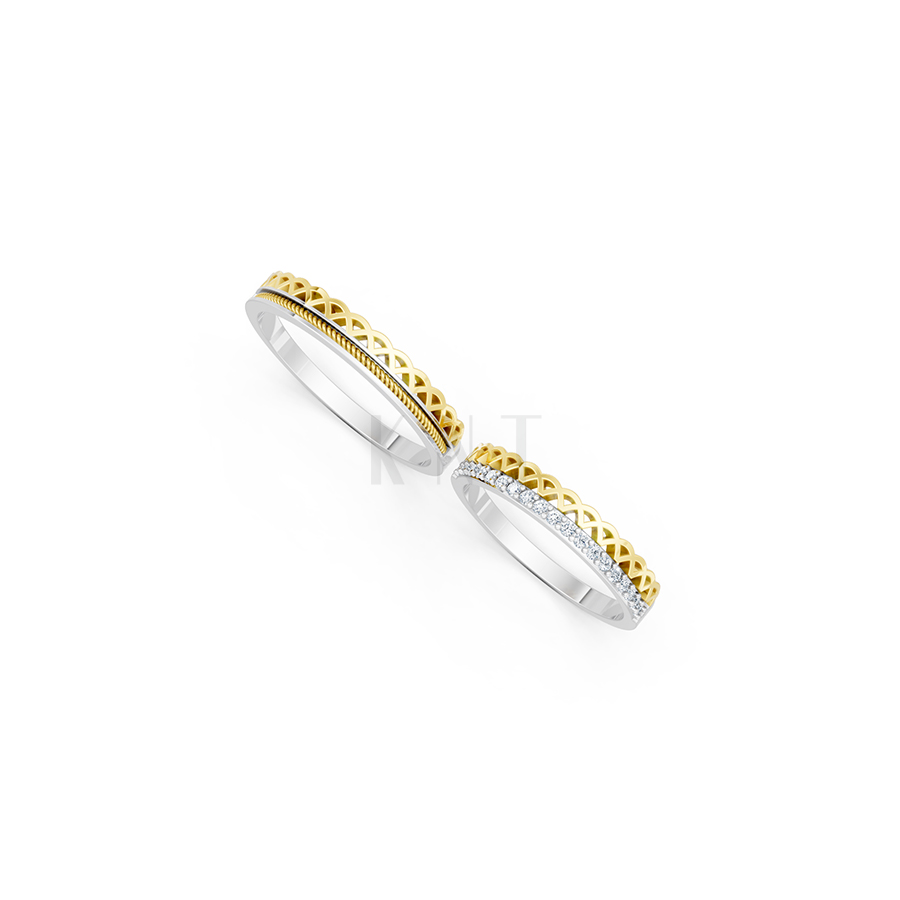 Nhẫn cưới E833 phong cách sang trọng, đường nét độc đáo phối màu Dual Color vàng đẹp, họa tiết hình học, độc đáo