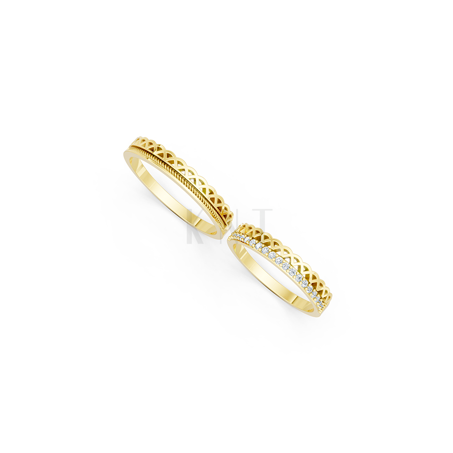 Nhẫn cưới E833 phong cách sang trọng, đường nét độc đáo màu Vàng Gold đính đá trắng, thiết kế phá cách, sang trọng