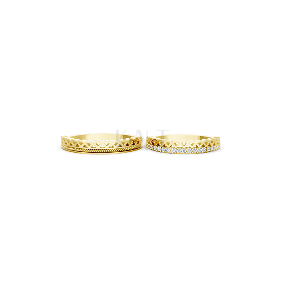 Nhẫn cưới E833 phong cách sang trọng, đường nét độc đáo màu Vàng Gold vàng 10K/14K/18K/607 đính đá nhỏ, thanh lịch