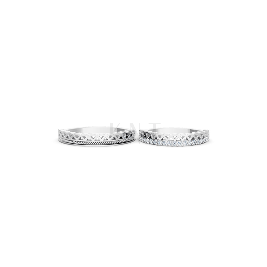 Nhẫn cưới E833 phong cách sang trọng, đường nét độc đáo màu vàng trắng White Gold vàng sáng bóng, thiết kế trẻ trung