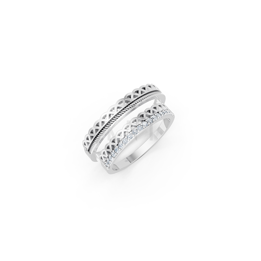 Nhẫn cưới E833 phong cách sang trọng, đường nét độc đáo màu vàng trắng White Gold kiểu dáng hiện đại, nổi bật