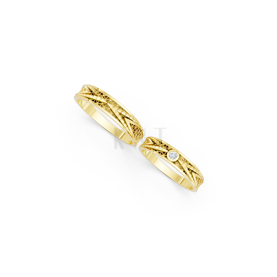 Nhẫn cưới E837 phong cách cổ điển, họa tiết lưới đan xen màu Vàng Gold vàng 10K/14K/18K/607 đính đá nhỏ, thanh lịch