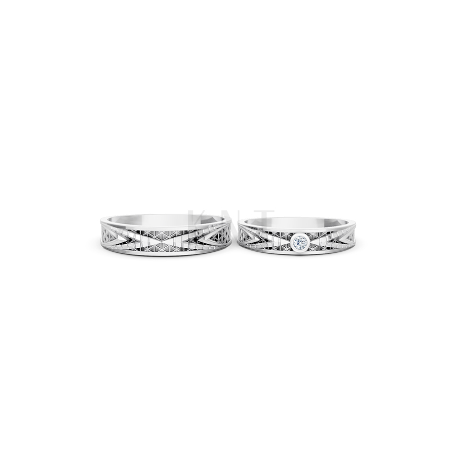 Nhẫn cưới E837 phong cách cổ điển, họa tiết lưới đan xen màu vàng trắng White Gold vàng sáng bóng, thiết kế trẻ trung