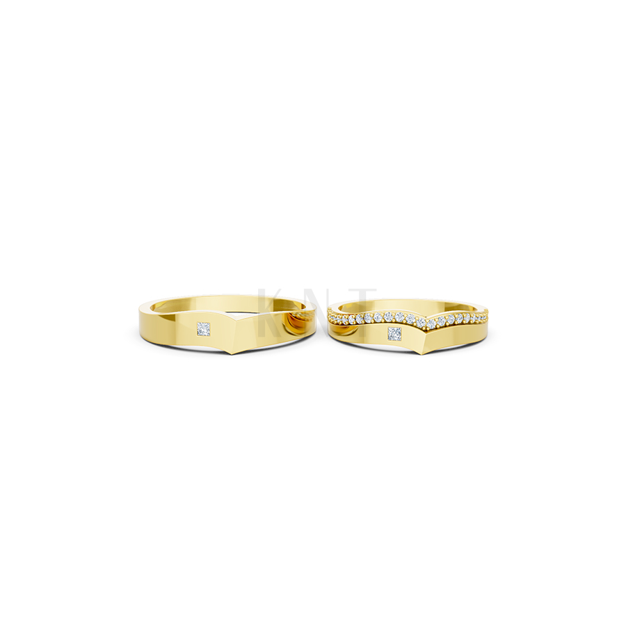 Nhẫn cưới E839 dáng chữ V độc đáo, phong cách hiện đại màu Vàng Gold vàng 10K/14K/18K/607 đính đá nhỏ, thanh lịch