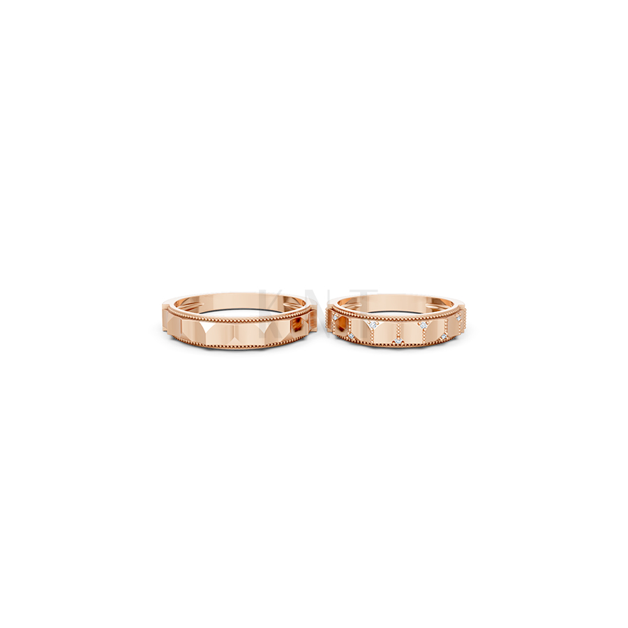 Nhẫn cưới E840 phong cách tối giản, hình khối đa giác màu vàng hồng Rose Gold thiết kế đối xứng, phong cách, ấn tượng