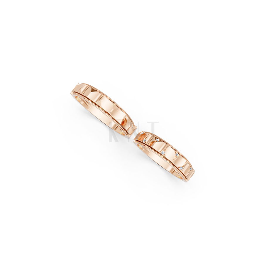 Nhẫn cưới E840 phong cách tối giản, hình khối đa giác màu vàng hồng Rose Gold vàng đẹp, họa tiết hình học, độc đáo