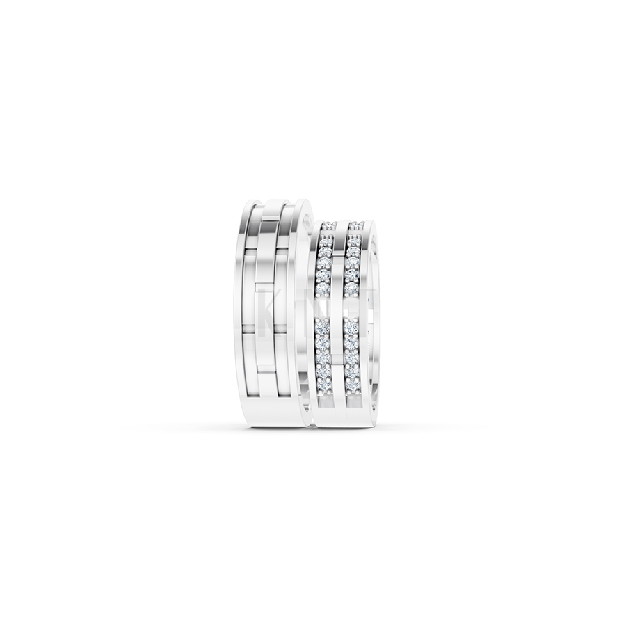 Nhẫn cưới E841 bản nhẫn lớn đính đá lấp lánh, tinh xảo màu vàng trắng White Gold vàng sáng, đường nét sắc sảo, tinh tế