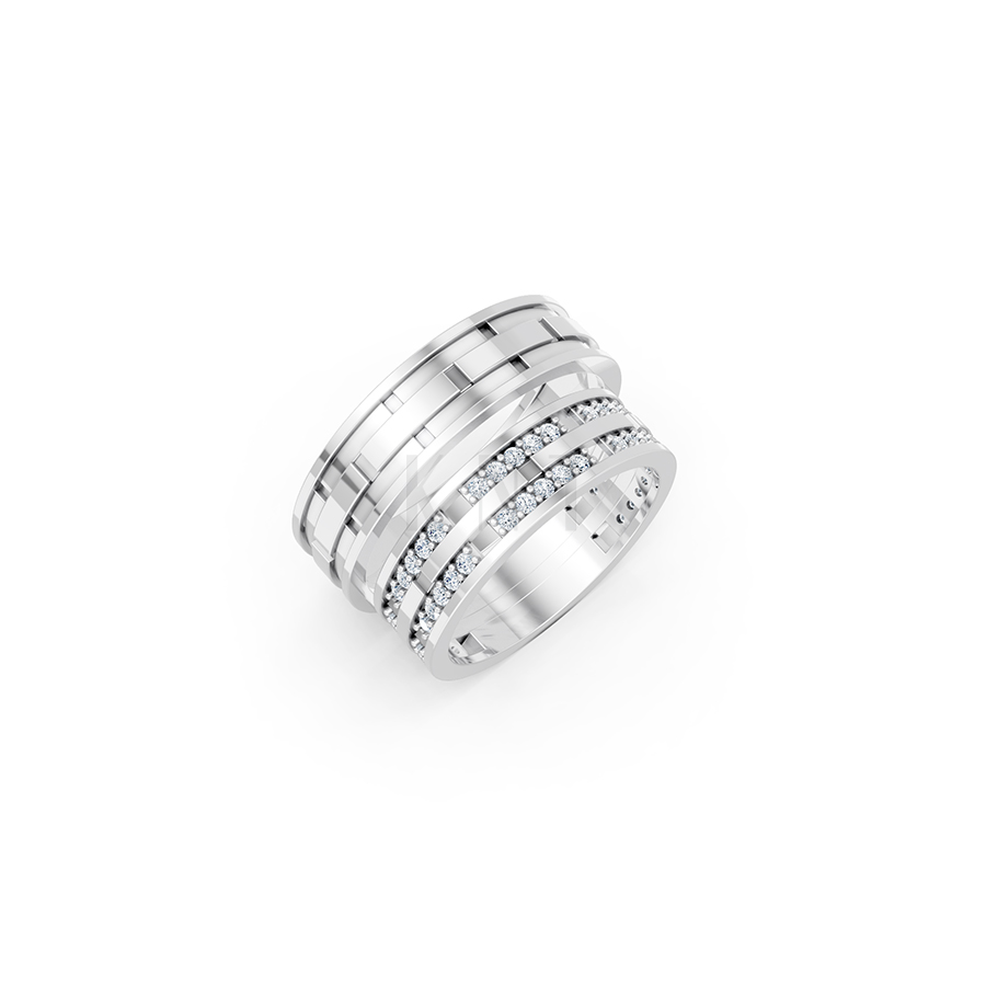Nhẫn cưới E841 bản nhẫn lớn đính đá lấp lánh, tinh xảo màu vàng trắng White Gold kiểu dáng hiện đại, nổi bật