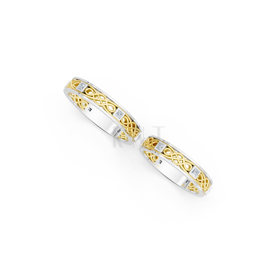 Nhẫn cưới E842 phong cách hiện đại, họa tiết đan chéo phối màu Dual Color thiết kế đối xứng, phong cách, ấn tượng