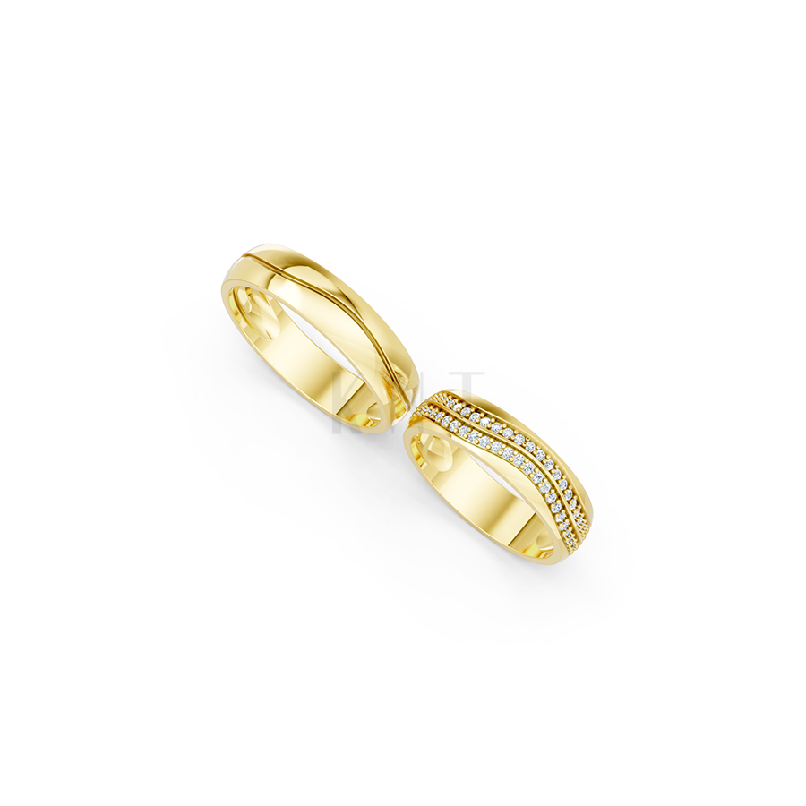 Nhẫn cưới E843 bản nhẫn lớn cá tính, đính đá sang trọng màu Vàng Gold vàng 10K/14K/18K/607 đính đá nhỏ, thanh lịch