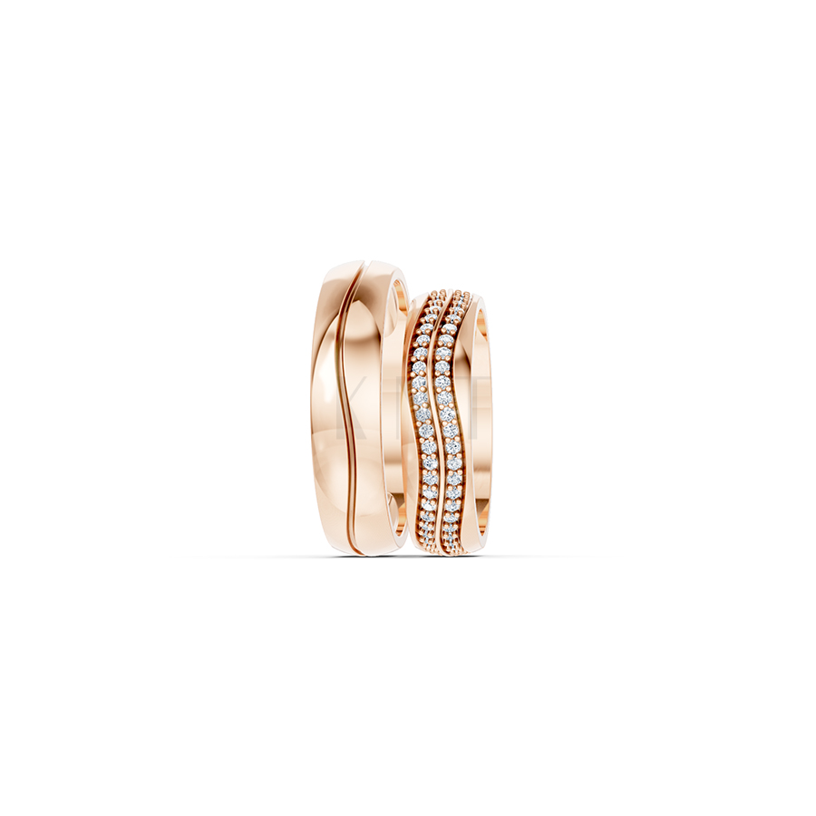 Nhẫn cưới E843 bản nhẫn lớn cá tính, đính đá sang trọng màu vàng hồng Rose Gold cặp đôi, phong cách trẻ trung, nổi bật