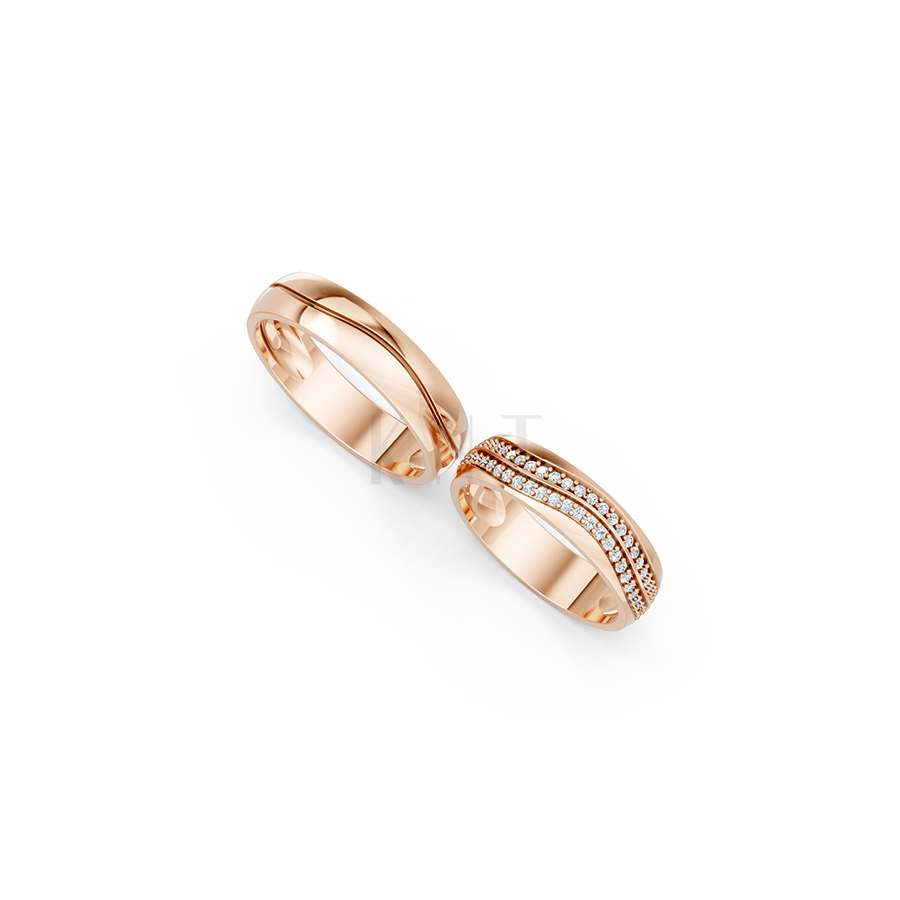 Nhẫn cưới E843 bản nhẫn lớn cá tính, đính đá sang trọng màu vàng hồng Rose Gold vàng đẹp, họa tiết hình học, độc đáo