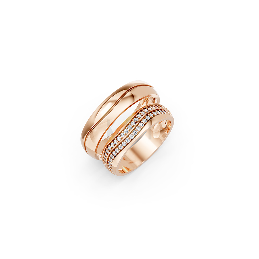 Nhẫn cưới E843 bản nhẫn lớn cá tính, đính đá sang trọng màu vàng hồng Rose Gold họa tiết ấn tượng, cá tính