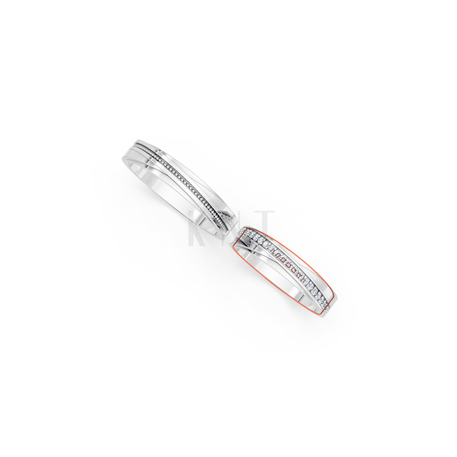 Nhẫn cưới E844 màu vàng trắng White Gold kiểu dáng cá tính, hiện đại