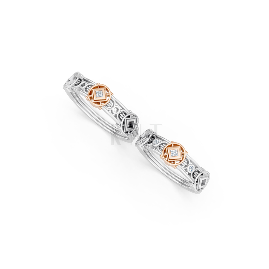 Nhẫn cưới E847 phong cách cổ điển, hình học đối xứng phối màu Dual Color cặp đôi, phong cách trẻ trung, nổi bật