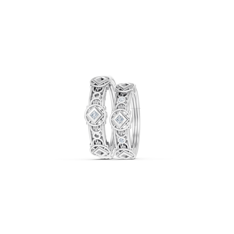 Nhẫn cưới E847 phong cách cổ điển, hình học đối xứng màu vàng trắng White Gold kiểu dáng cá tính, hiện đại