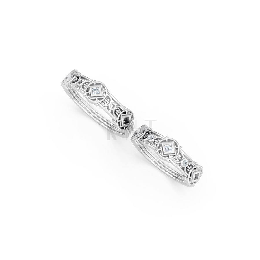Nhẫn cưới E847 phong cách cổ điển, hình học đối xứng màu vàng trắng White Gold vàng sáng bóng, thiết kế trẻ trung