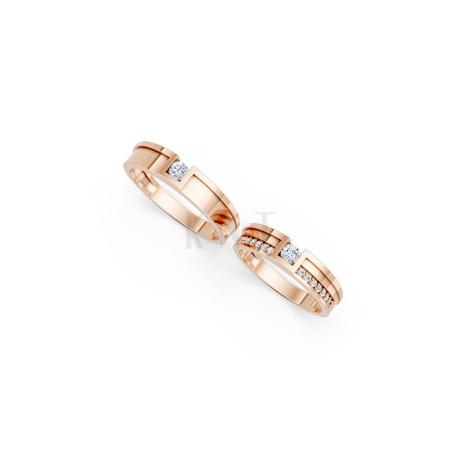 NHẪN CƯỚI E854 màu vàng hồng Rose Gold phong cách trẻ trung, nổi bật