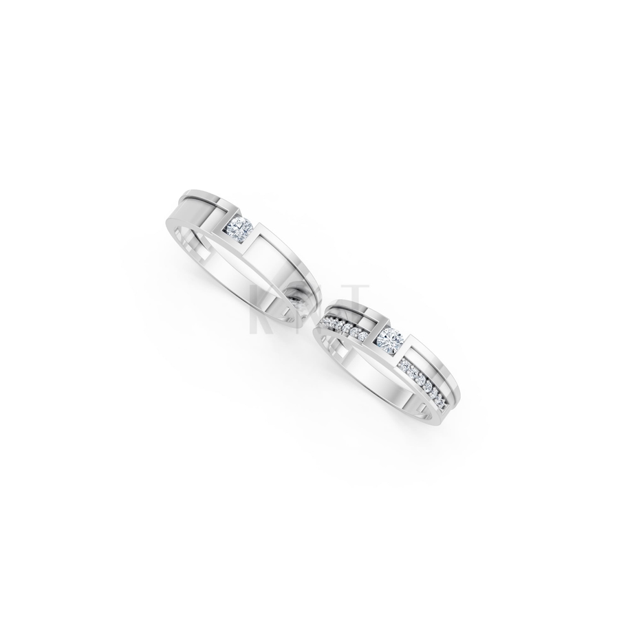 NHẪN CƯỚI E854 màu vàng trắng White Gold vàng sáng bóng, thiết kế trẻ trung