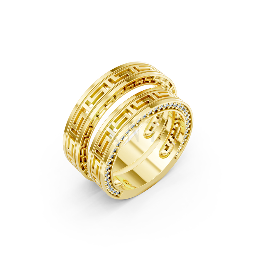 Nhẫn cưới E855 họa tiết Hy Lạp cổ điển chạm khắc tỉ mỉ màu Vàng Gold thiết kế tinh tế, sang trọng