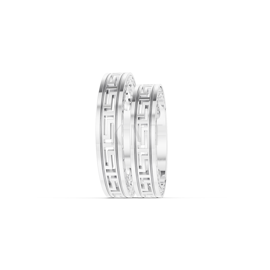 Nhẫn cưới E855 họa tiết Hy Lạp cổ điển chạm khắc tỉ mỉ màu vàng trắng White Gold vàng sáng, đường nét sắc sảo, tinh tế