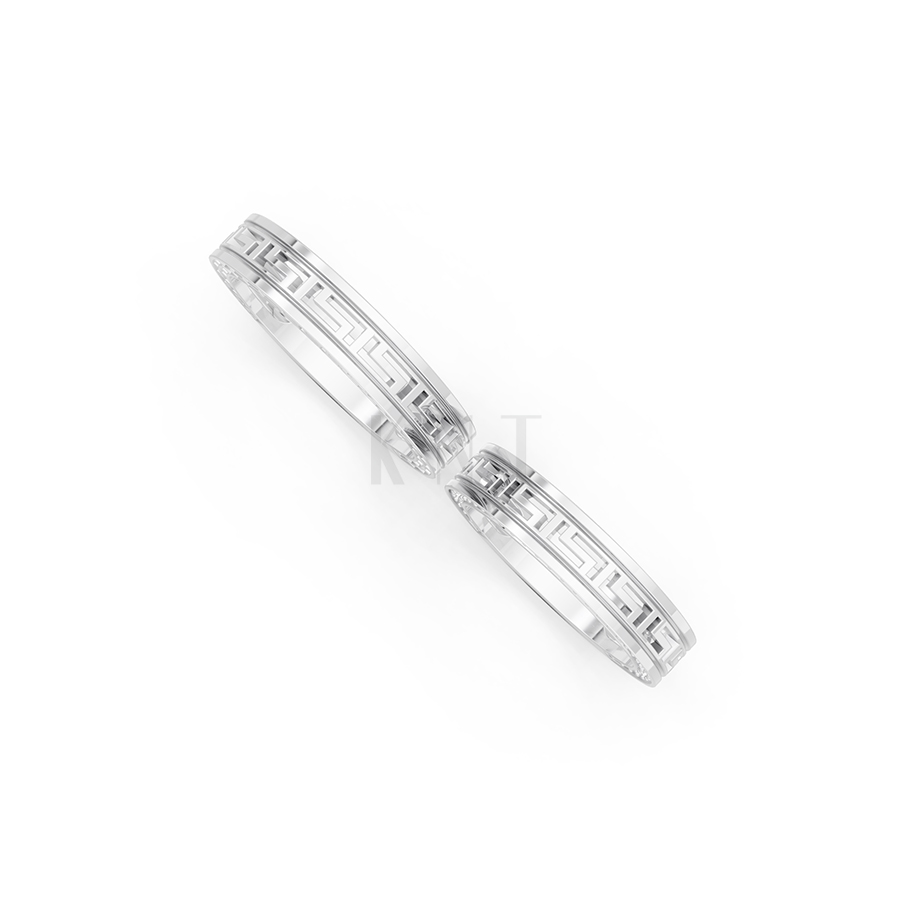 Nhẫn cưới E855 họa tiết Hy Lạp cổ điển chạm khắc tỉ mỉ màu vàng trắng White Gold kiểu dáng cá tính, hiện đại
