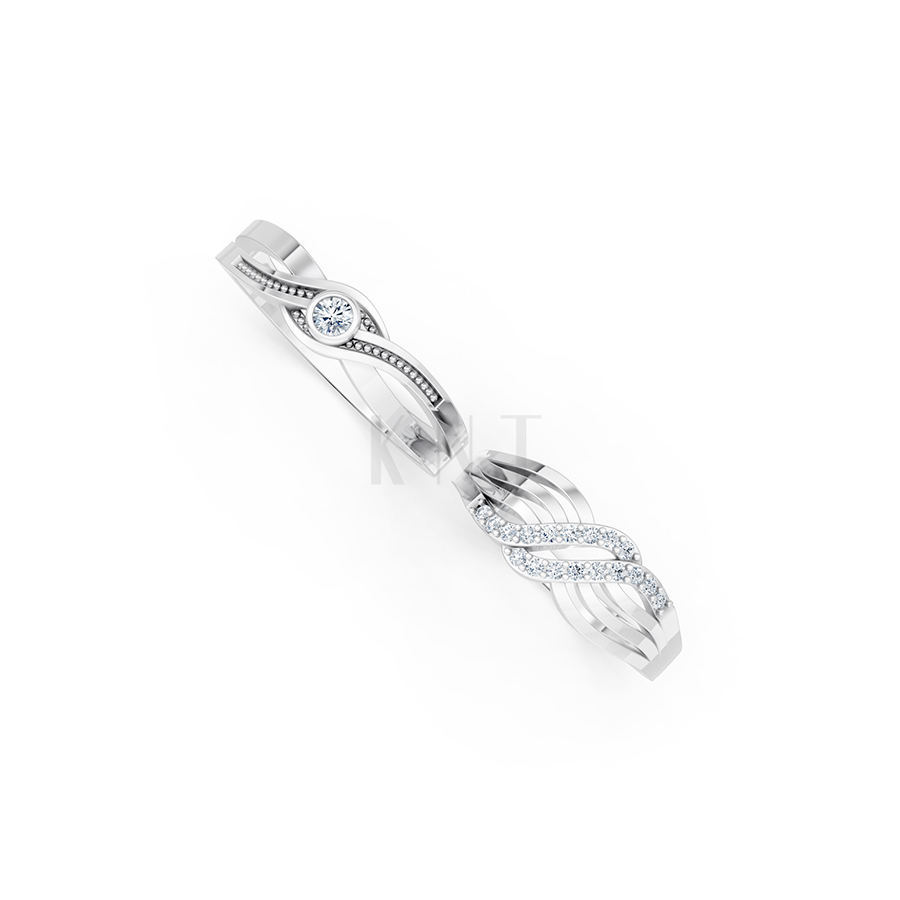 Nhẫn Cưới E861 màu vàng trắng White Gold vàng sáng, đường nét sắc sảo, tinh tế