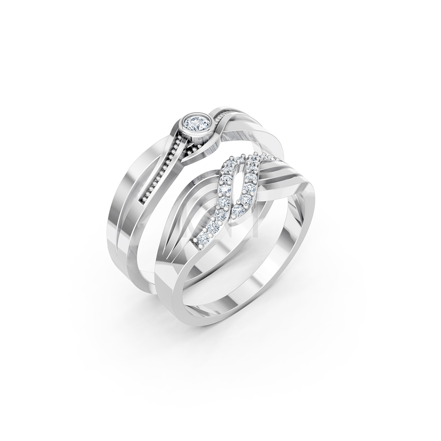 Nhẫn Cưới E861 màu vàng trắng White Gold kiểu dáng hiện đại, nổi bật