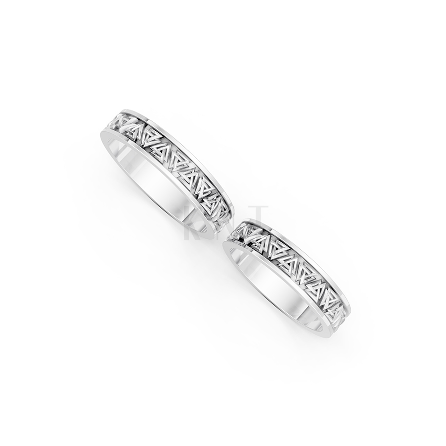 Nhẫn cưới E866 họa tiết hình tam giác đan xen tinh xảo màu vàng trắng White Gold kiểu dáng cá tính, hiện đại