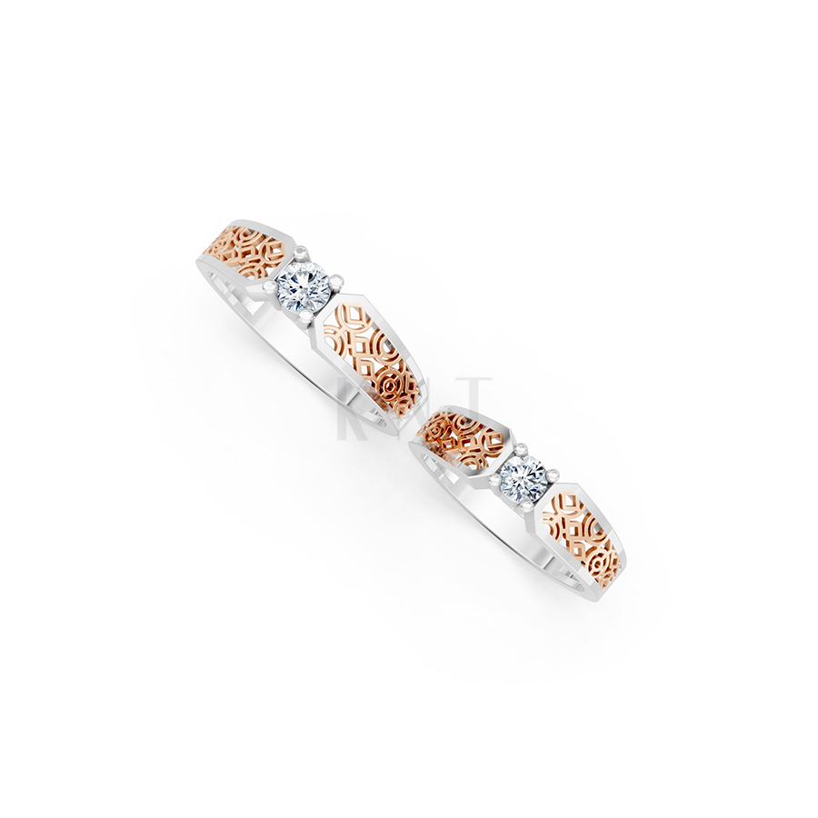 Nhẫn cưới E867 phong cách hiện đại kết hợp cổ điển, hoa văn tinh xảo phối màu Dual Color thiết kế đối xứng, phong cách, ấn tượng