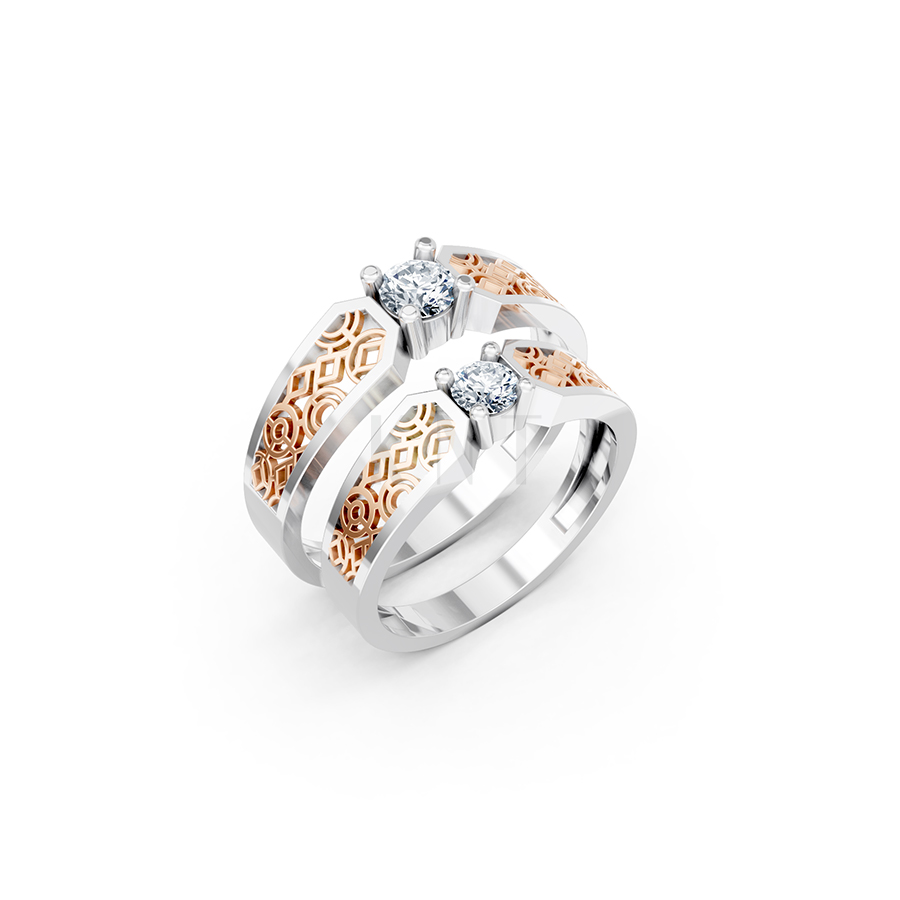 Nhẫn cưới E867 phong cách hiện đại kết hợp cổ điển, hoa văn tinh xảo phối màu Dual Color họa tiết ấn tượng, cá tính