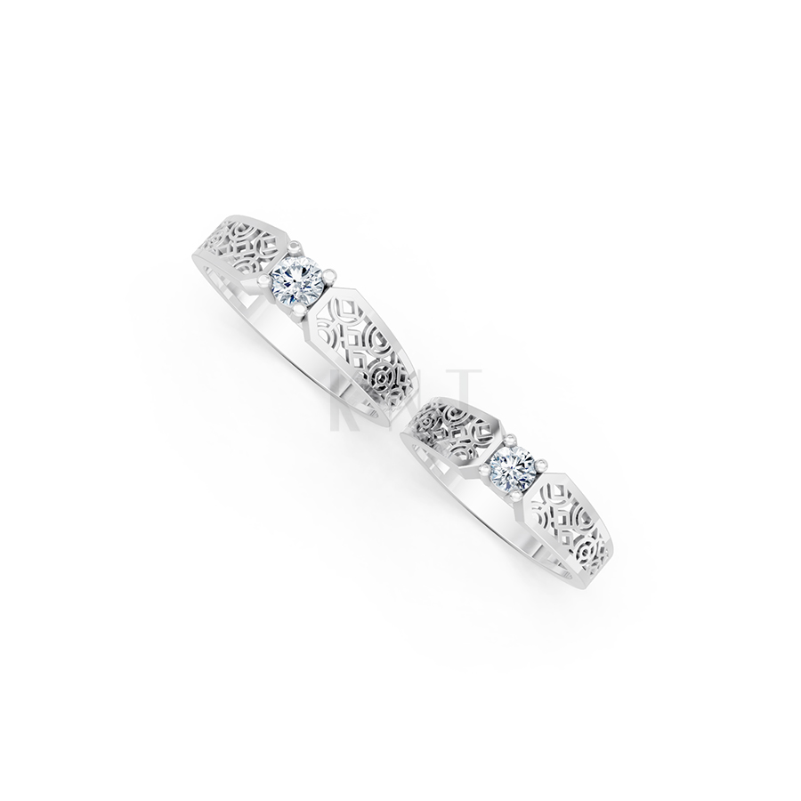 Nhẫn cưới E867 phong cách hiện đại kết hợp cổ điển, hoa văn tinh xảo màu vàng trắng White Gold kiểu dáng cá tính, hiện đại