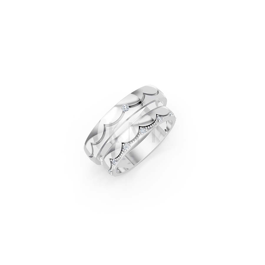 Nhẫn cưới E869 phong cách hiện đại, họa tiết sóng uốn lượn tinh tế màu vàng trắng White Gold kiểu dáng hiện đại, nổi bật