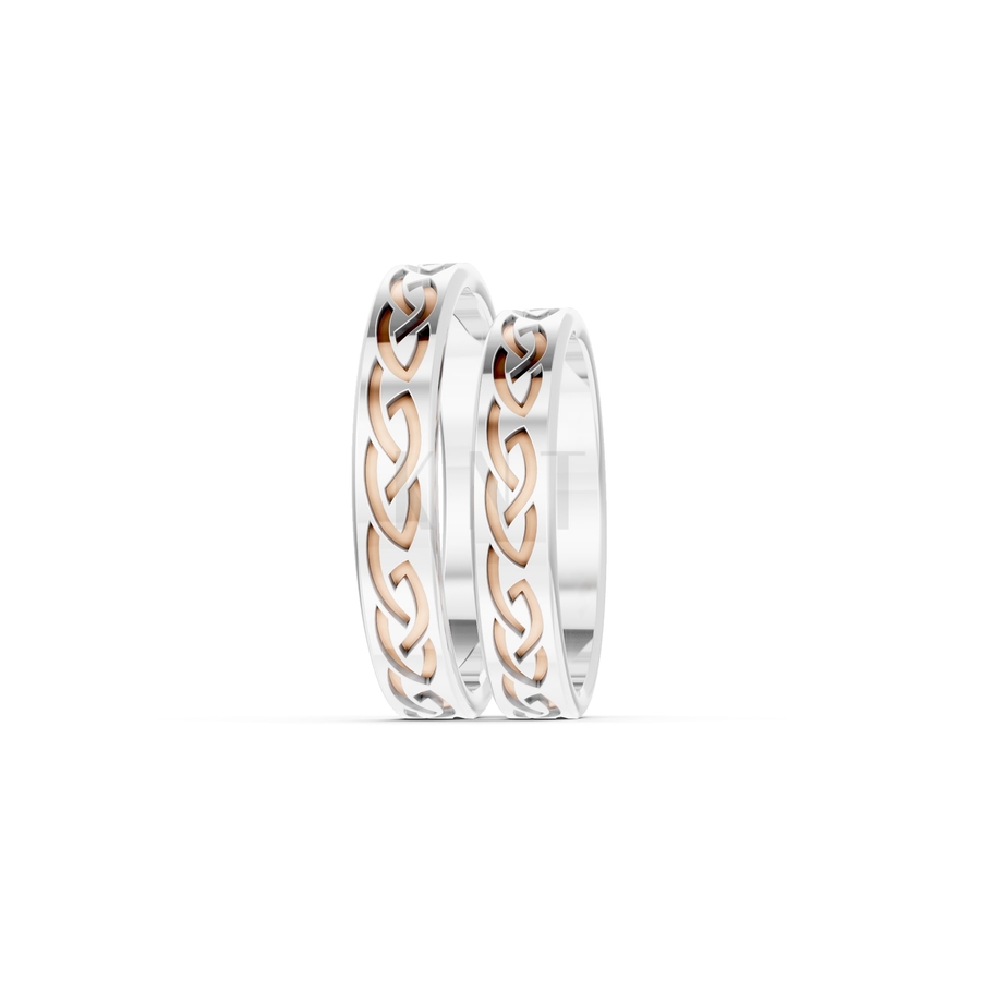 NHẪN CƯỚI E873 phối màu Dual Color vàng đẹp, họa tiết hình học, độc đáo