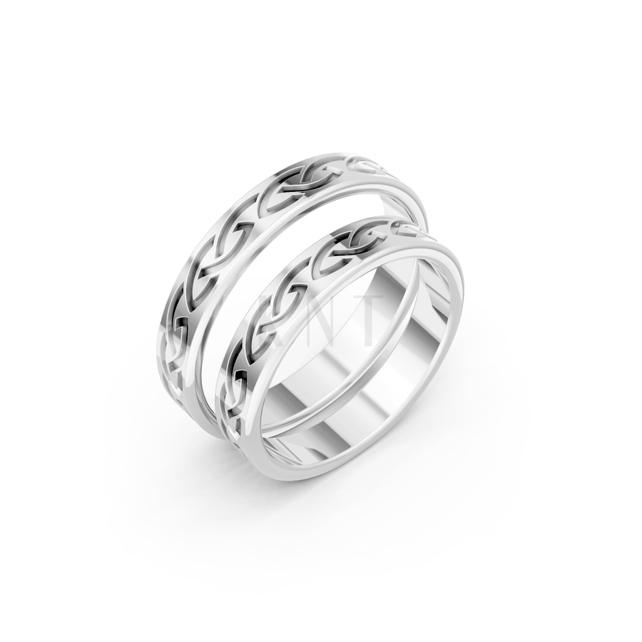 NHẪN CƯỚI E873 màu vàng trắng White Gold kiểu dáng hiện đại, nổi bật